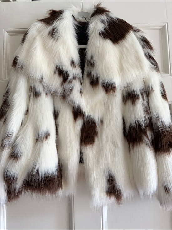 Zara Jackets & Blazers - Zara White and Brown Spot Faux Fur Jacket